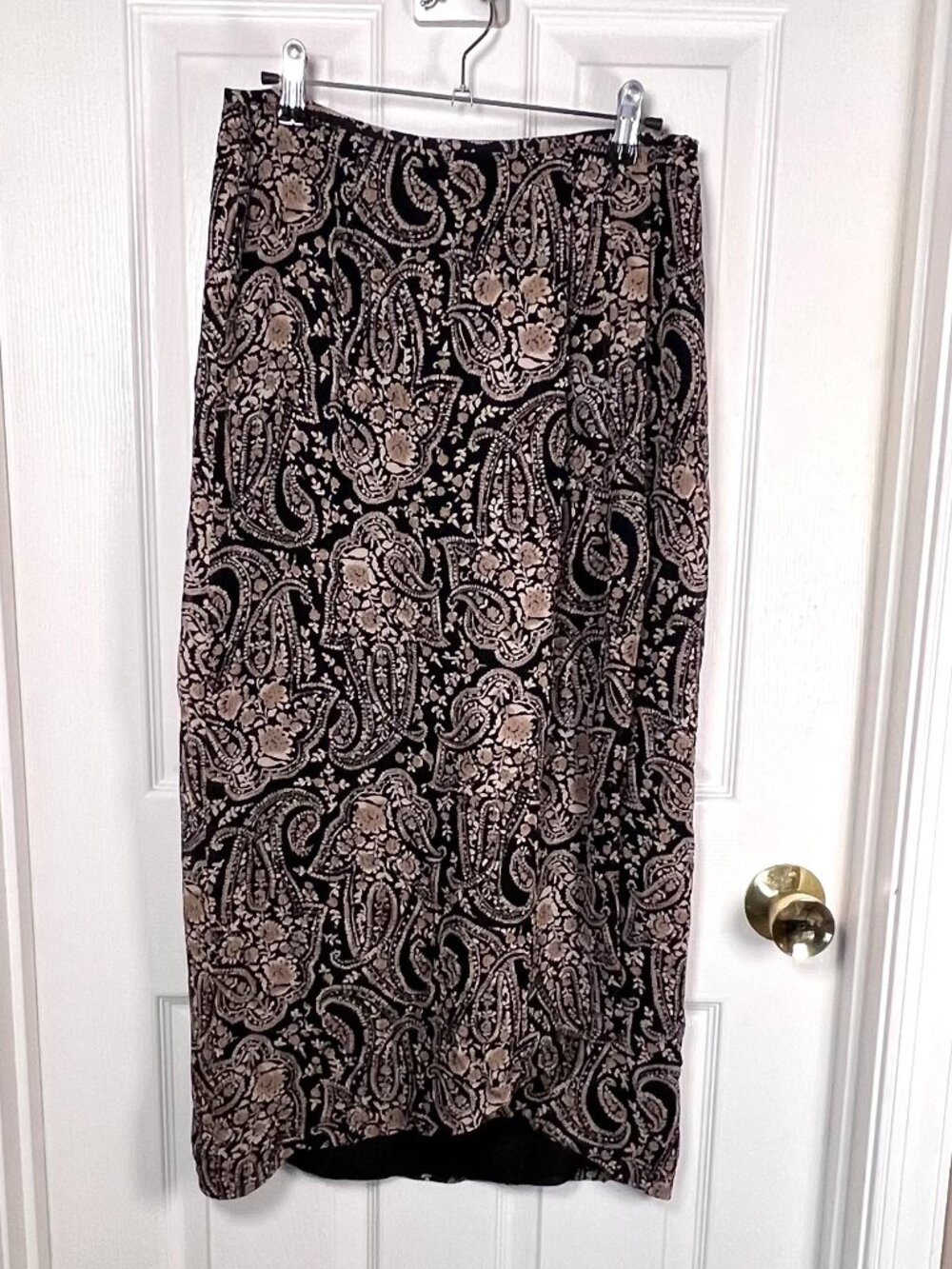 Vintage Kasper Black Paisley Maxi Faux Wrap Skirt Lined Back Zipper Size 6P